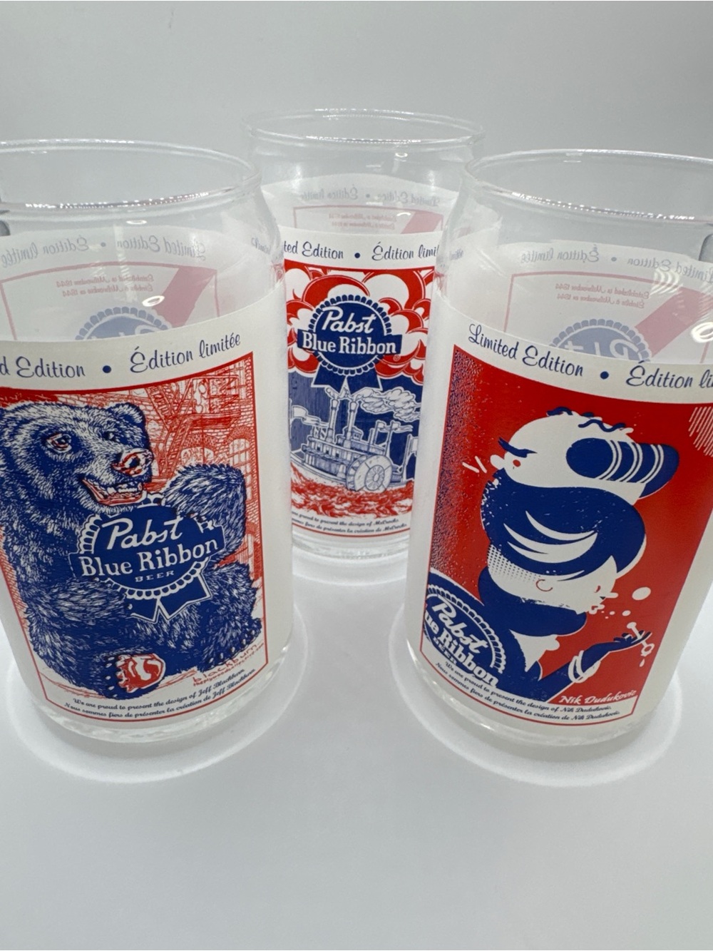 Set of 3 Pabst Blue Ribbon Limited Edition Can Glasses Canadian Artist Series PB